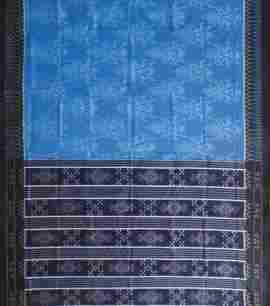 Exclusive Azure and Black Traditional Ikat (Tie and Dye) Cotton Saree