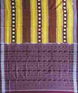 Exclusive Sambalpuri Chrome Yellow and Maroon Traditional Ikat Cotton Saree