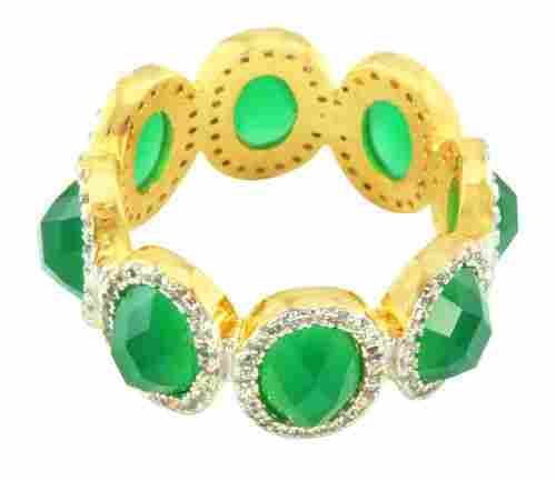 Emerald Look Stone & CZ Gold Plated Ring