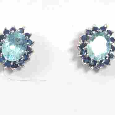 Silver Earrings with blue topaz and sapphires