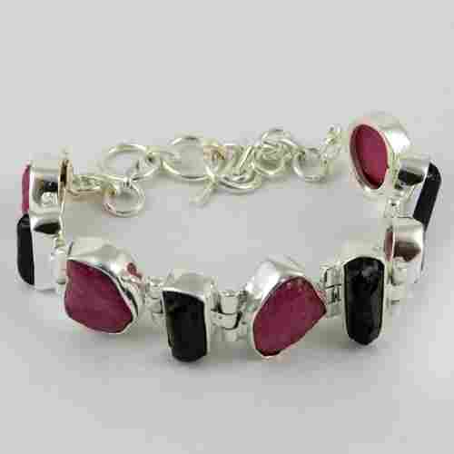 Great Multicolour Ruby Black Tourmaline 925 Sterling Silver Bracelets
