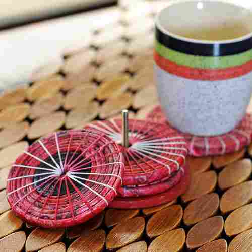 Newspaper Coiled Coasters Set Of 4 In Rose Pink