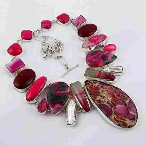 Red Onyx Viva Pearl Druzy Fuchsite 925 Sterling Silver Necklaces