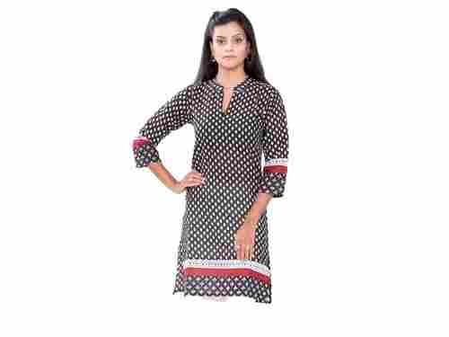 Cathie Chinese Collar Printed Black Colored Long Kurti