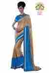 Beige and Blue Color Shimmer and Crape Mixed Material Saree