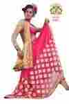 Red and Beige Color Brasso and Georgette Mixed Material Saree