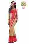 Red and Beige Color Shimmer and Crape Mixed Material Saree