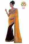 Yellow and Brown Color Georgette Saree