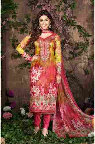 Red and Yellow Un stitched Printed Glaze Cotton Salwar Kameez