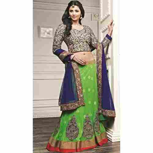 Green Net Exclusive Patch Embroidered Lehenga With Net Dupatta
