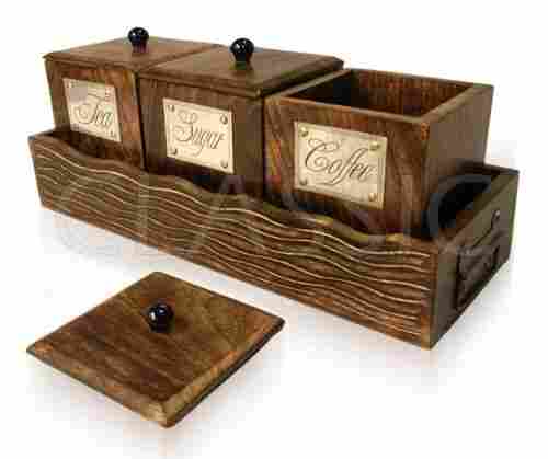 Handcrafted Wooden Containers For Coffee Sugar And Tea