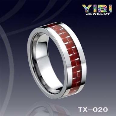 Men'S Red Carbon Fiber Inlay Beveled Edge Tungsten Carbide Ring