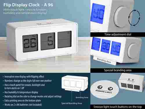 Flip display clock with touch light snooze function