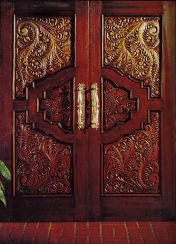 Teak wood hand carved double door