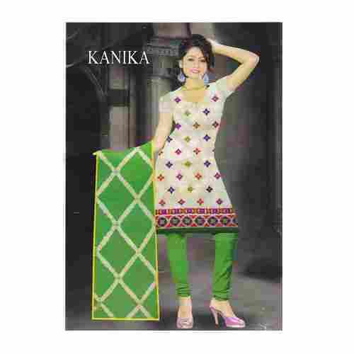 Kanika Cream & Parrot Green Cotton Embroidered Dress