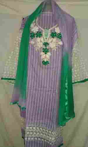 Pooja Orchid & Green Brasso Cotton Embroidered Long Suits