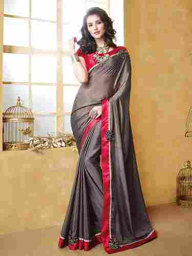 Brown Colour Chiffon Patch Work Saree With Blouse Piece