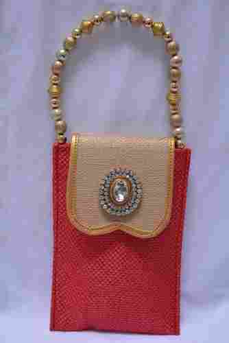 Red And Gold Jute Handbag With Multi Use