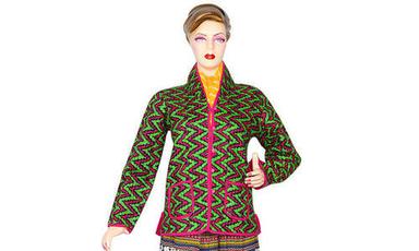Cotton Quilted Jacket Reversible Full Sleeves Abstract Print