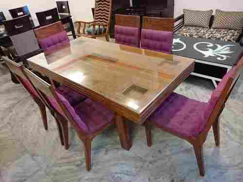6 Seater Teak Wood Dining Table Chairs Set
