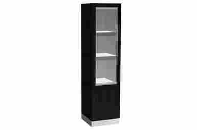 Ebony Veneered MDF Cabinet Featuring LED Lighting and An Entire Swinging Glass Door