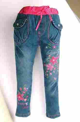 Light Blue Flower Embroidery Girl Jeans