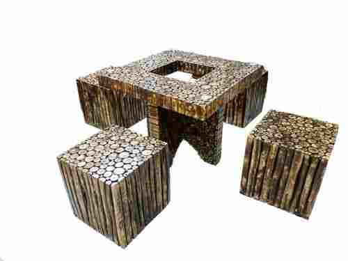 Square Folding Wooden Log Slices Coffee Table Set