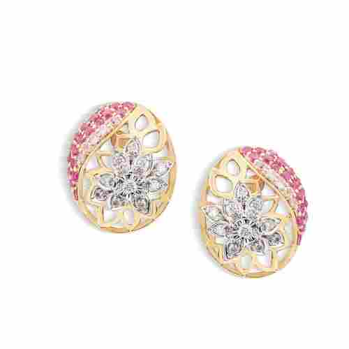 Yellow Gold Diamond Ruby And Sapphire Stud Earrings