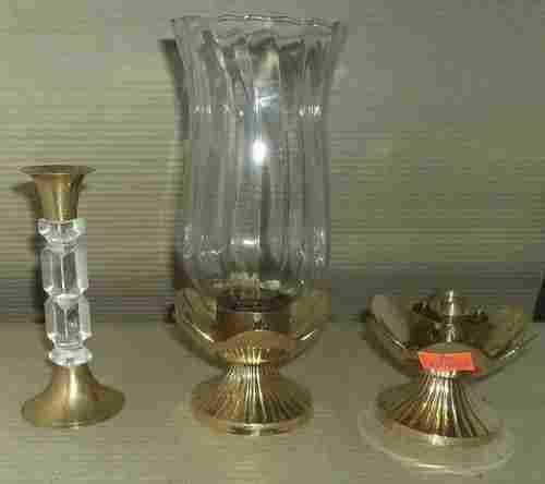 Brass Candle Stand with Glass Chimni