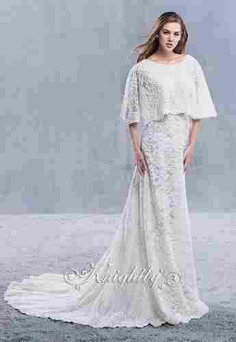 55053-1z Lace Cape Beaded Sheath Bridal Gown