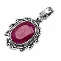 92.5% Sterling Silver Ruby Stone Pendant