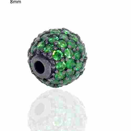 Pave Balls with Silver and Green Garnet Stone