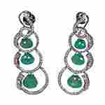 Three Layer Emerald And Diamond Earrings Set
