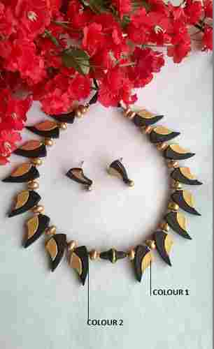 Black And Gold Leaf Terracotta Jewellery Set