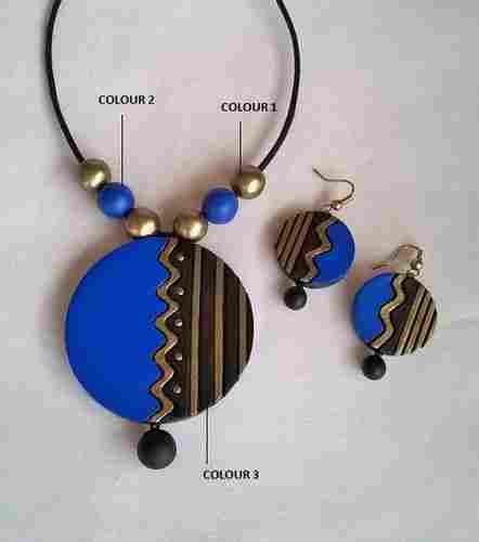 Designer Black And Blue Round Terracotta Jewellery Set
