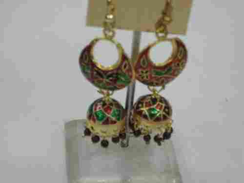 Hand Painted Meena Work Brass Earrings
