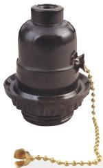 Lamp Socket E26 Pull Chain On-Off Phenolic Black Outer-Threaded