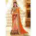 Orange and Cream Net Classic Designer Saree