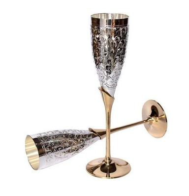 Silver Plated Brass Goblet Champagne Flutes Wine Glass Set