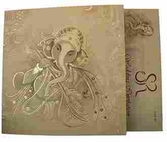 Olive Green Wedding Card With Royal Wedding Images And Ganesha