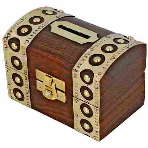 Antique Inspired Safe Money Box Piggy Bank Wooden