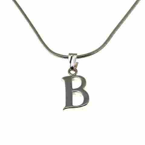 B Alphabet Charm Necklace Pendant And Chain Silver Jewelry 