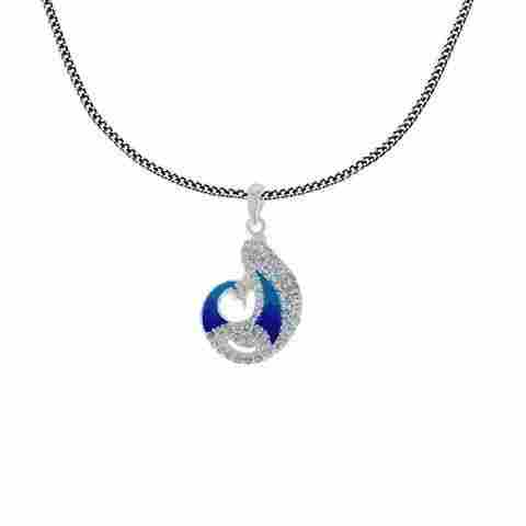 Blue Peacock Charm Micro Pave Pendant And Chain Silver Jewellery
