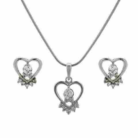 Crystal Heart Pendant Stud Earrings Indian Silver Jewelry For Women