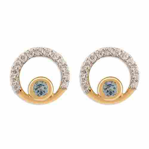 Yellow Gold Diamond and Aquamarine Stud Earrings