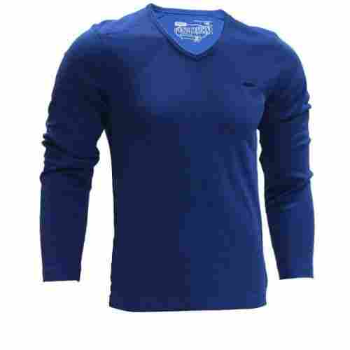 Blue Color V-Neck Stylish Solid Full Sleeves T-shirt