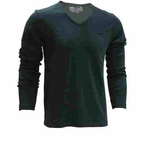 Green Color V-Neck Stylish Solid Full Sleeves T-shirt