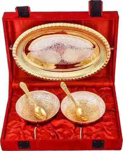 Silver And Golden Brass Serving Diwali Gift Bowl Set