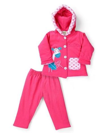 Hooded Jacket And Pant Set With Giraffe Patch - Pink