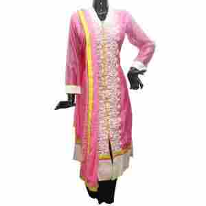Pink Silk Cotton Antique Zari Anarkali Suit